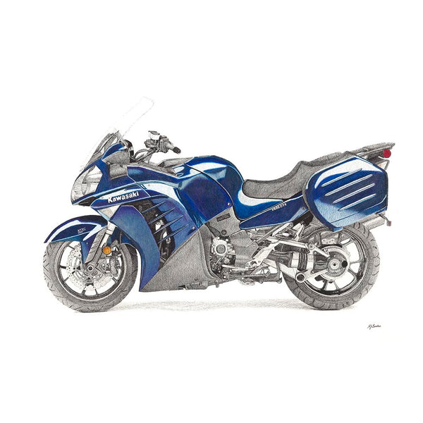 Kawasaki GTR1400 art, Concours14 art print, original art Brisbane Australia by AJ Laundess