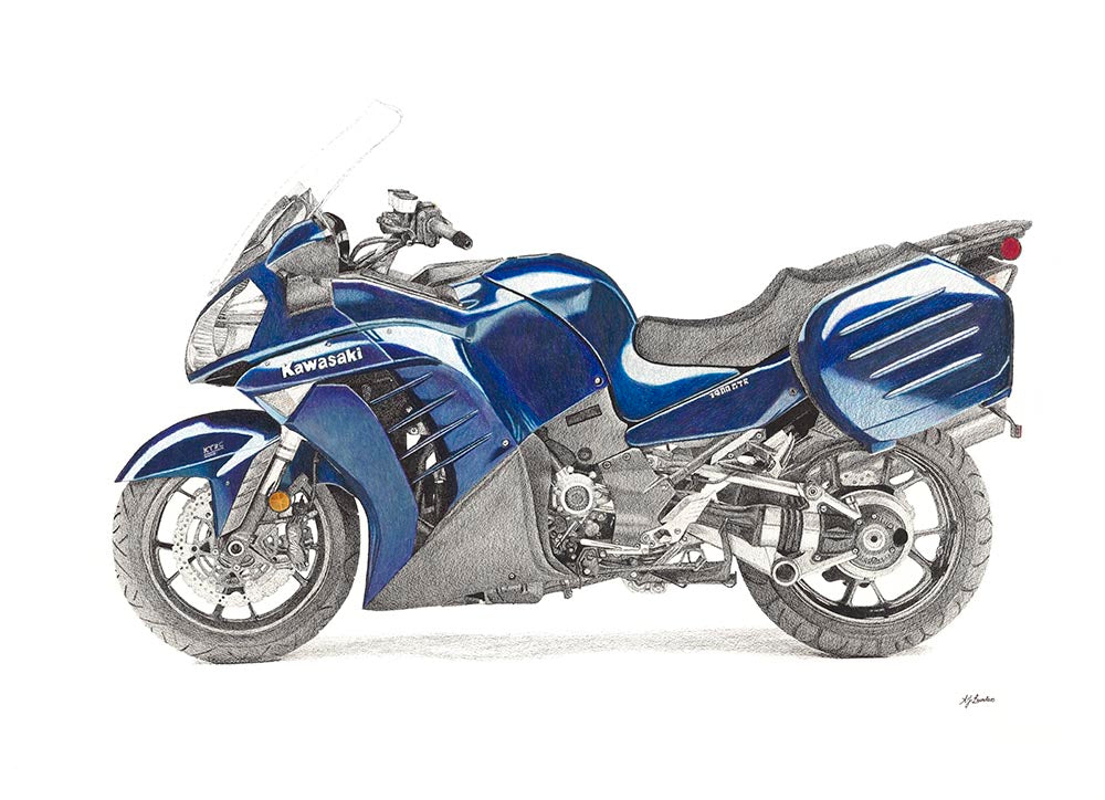 Kawasaki GTR1400 art, Concours14 art print, original art Brisbane Australia by AJ Laundess