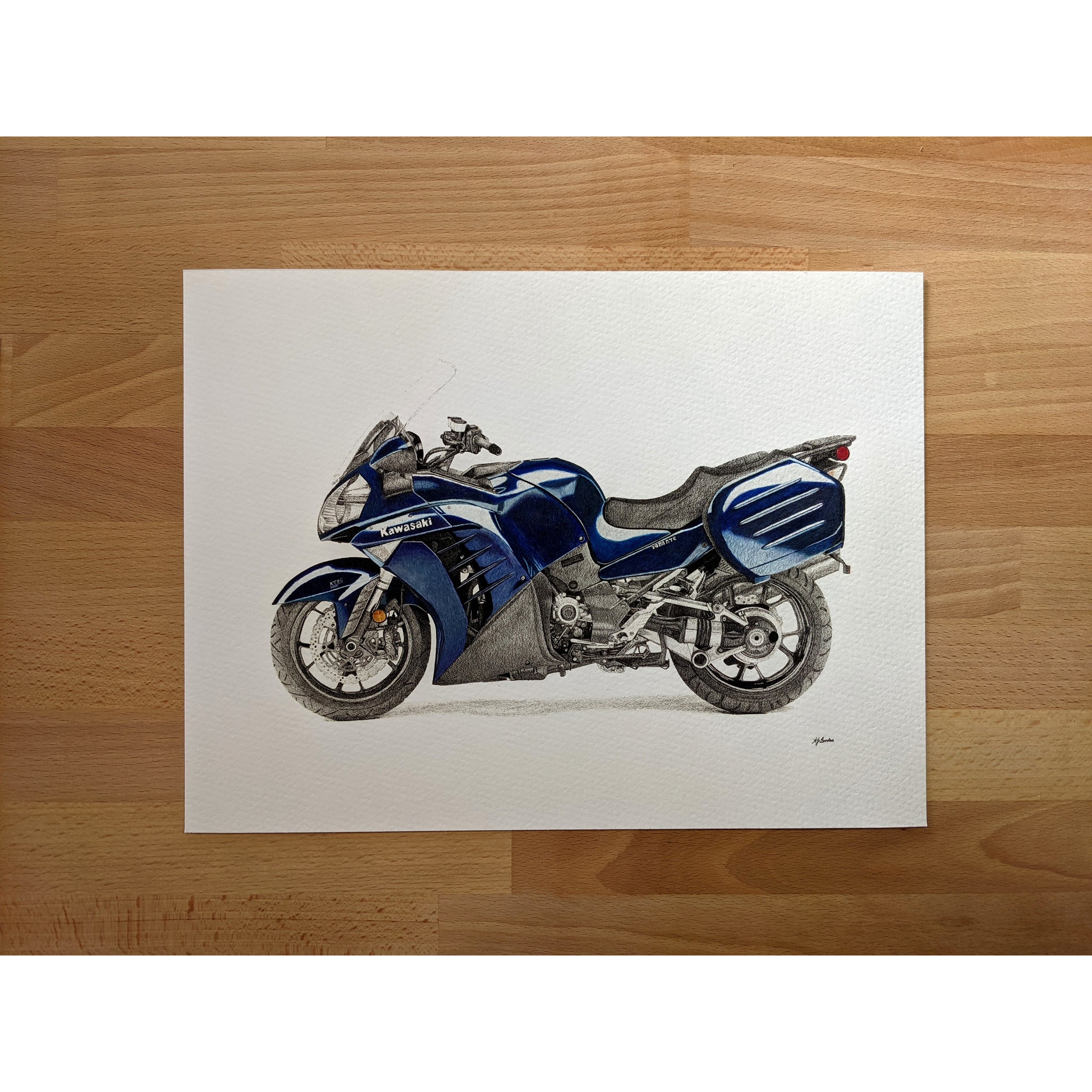 Kawasaki GTR1400 art, Concours14 art print, original art Brisbane Australia by AJ Laundess