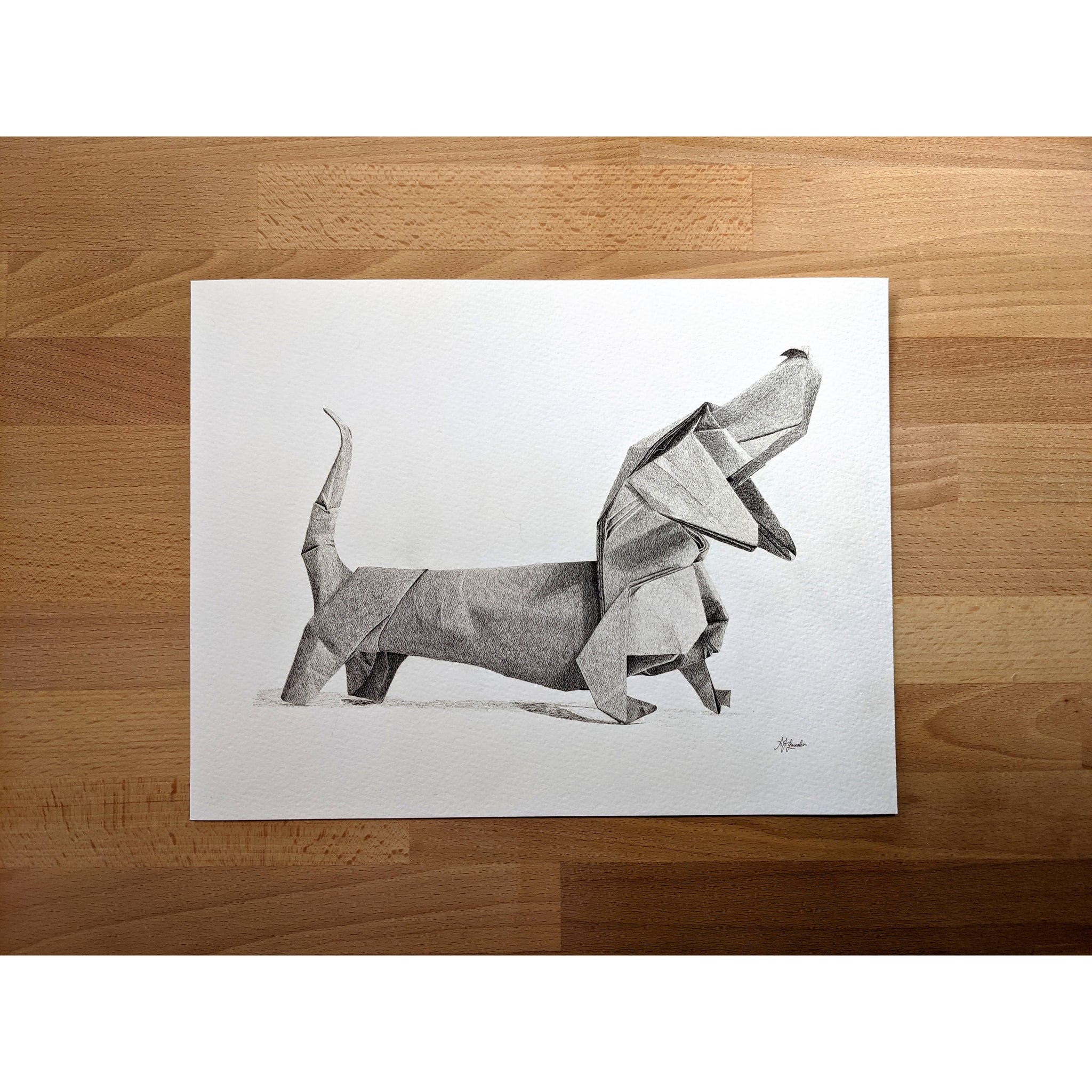 dachshund origami art, sausage dog print, original art Brisbane Australia by AJ Laundess