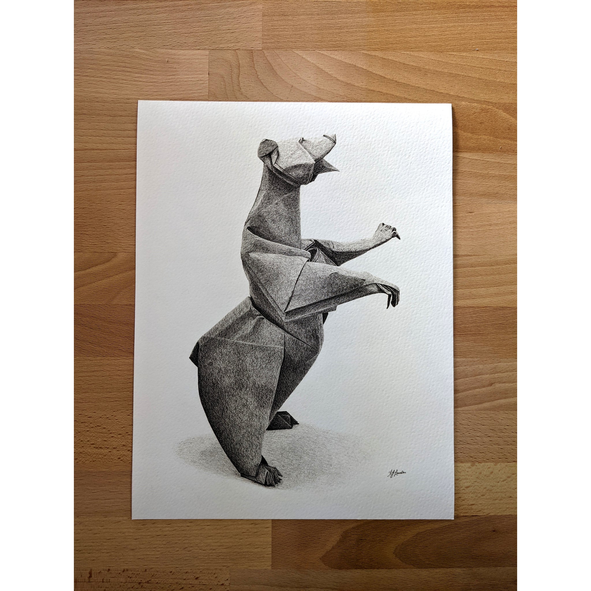 Grizzly bear origami art, grizzly bear art print, original art Brisbane Australia by AJ Laundess